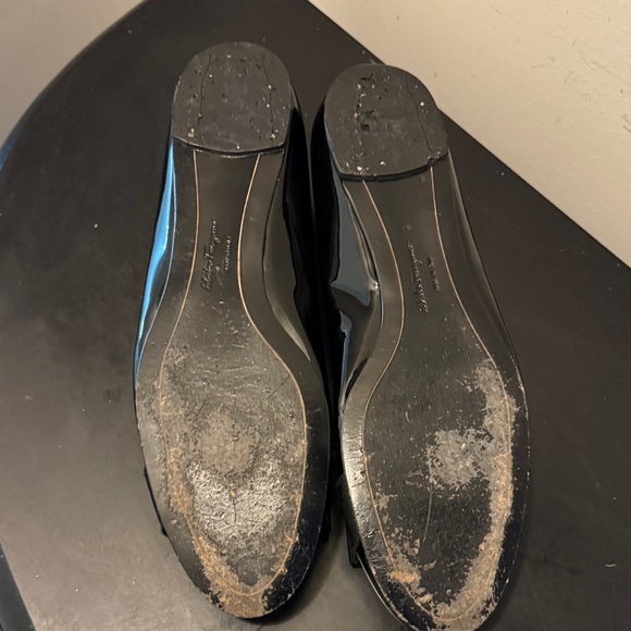 Salvatore Ferragamo Black Patent Leather Flats with Ferragamo Signature Bow, 9B - Picture 11 of 15